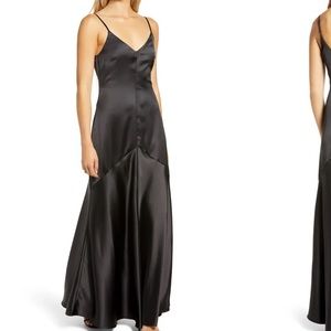 Lulus Buena Satin Dress in Black size medium
